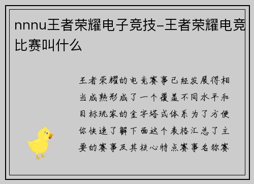 nnnu王者荣耀电子竞技-王者荣耀电竞比赛叫什么