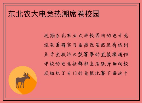 东北农大电竞热潮席卷校园